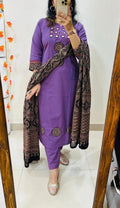 Purple Kurta Set with Mirror Work & Ajrakh Print Dupatta for Women