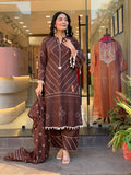 Premium Chocolate Brown Kurti Pant Dupatta Set
