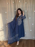 Blue Soft Cotton Bandhej print office Wear cotton Suit