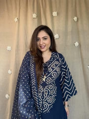 Blue Soft Cotton Bandhej print office Wear cotton Suit